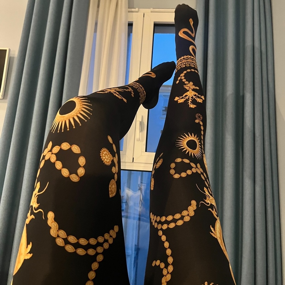 Marine Serre Black and Gold Patterned Pants and Top